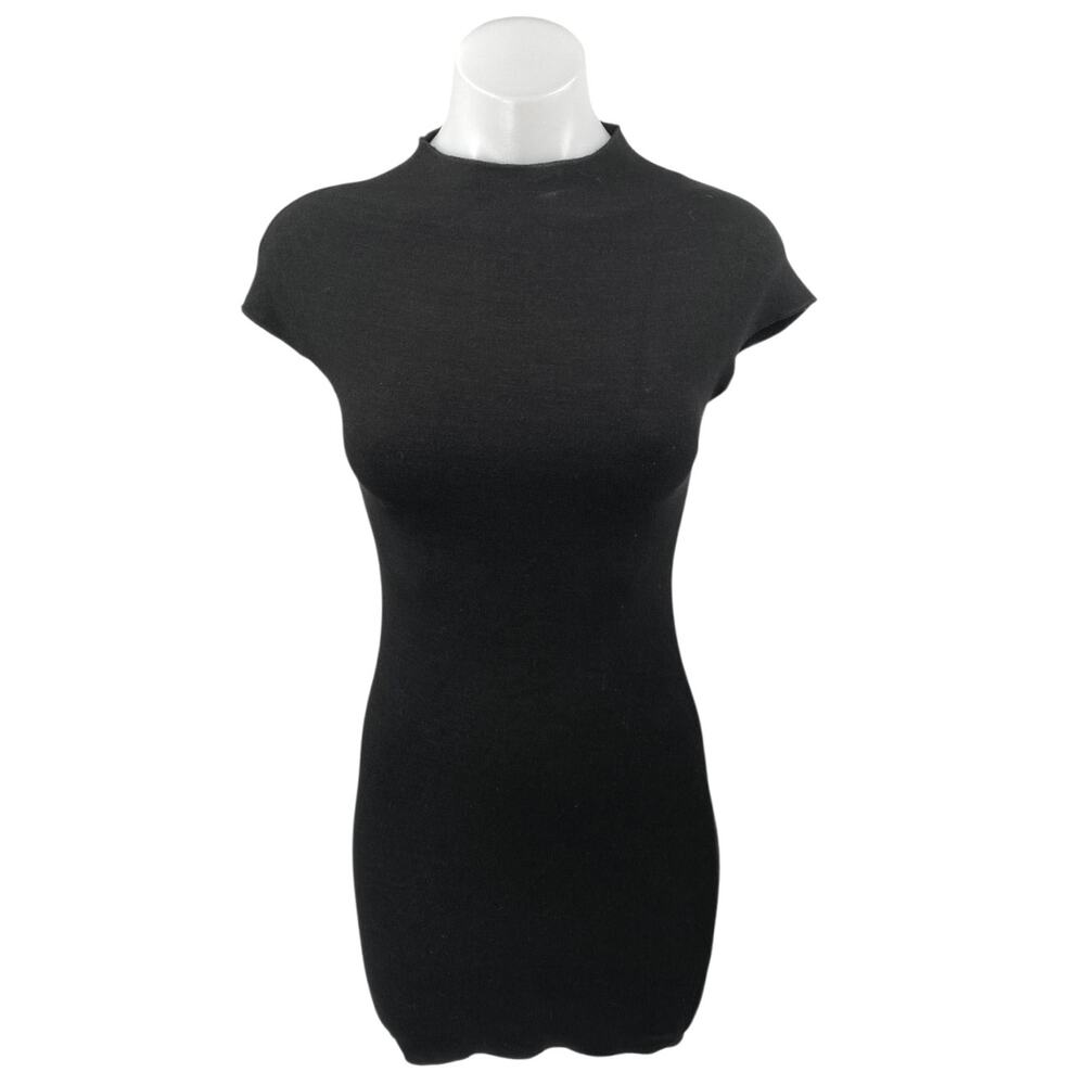 Zara Black Short Sleeve Mock Neck Knit Stretch Sweater Mini Bodycon Dress Size S